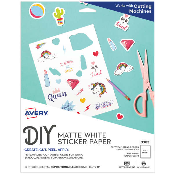Avery Sticker Paper, Matte White, Repositionable